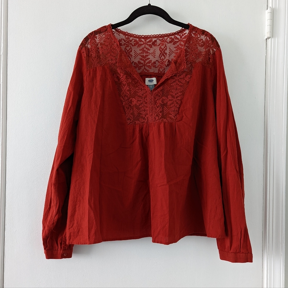 Old Navy Burnt Orange Long Sleeve Lace and Cotton Top Sz XL